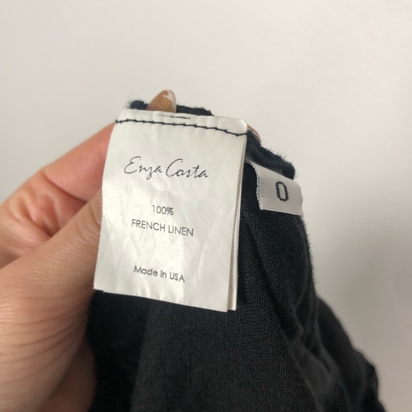 Enza Costa French linen sleeveless button down ruffle black jumpsuit Size 0 - Picture 9 of 9